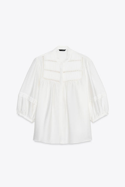 CREPE PINTUCK BLOUSE White