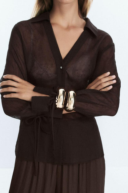 Semi-Sheer Shirt With Ties