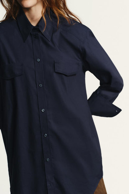 POPLIN SHIRT WITH SHOULDER PADS Navy