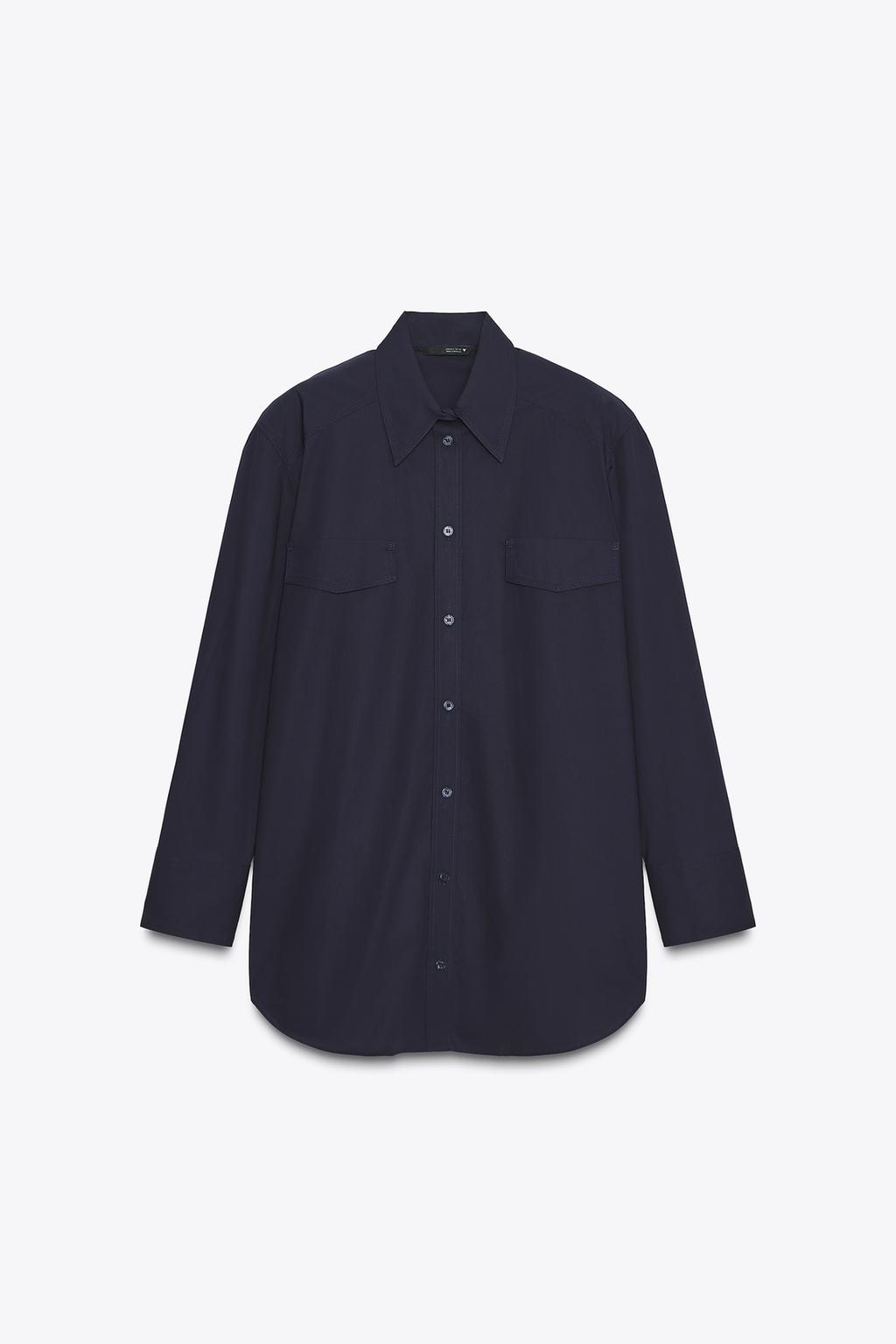 POPLIN SHIRT WITH SHOULDER PADS Navy