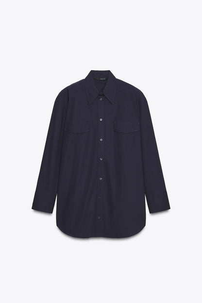 POPLIN SHIRT WITH SHOULDER PADS Navy