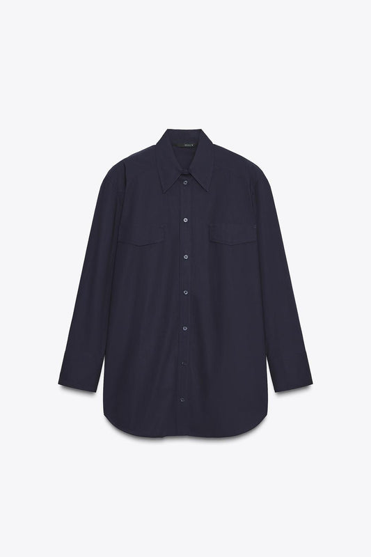 POPLIN SHIRT WITH SHOULDER PADS Navy