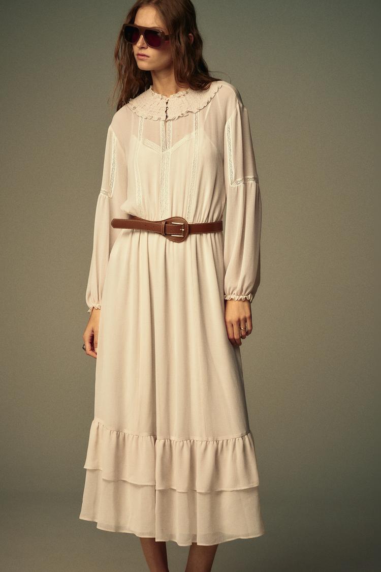 Zara Cotton Gauze Dress With Belt