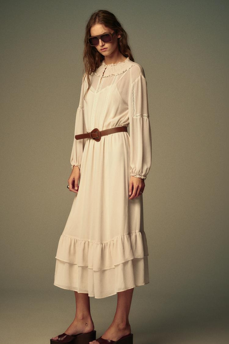 Zara Cotton Gauze Dress With Belt