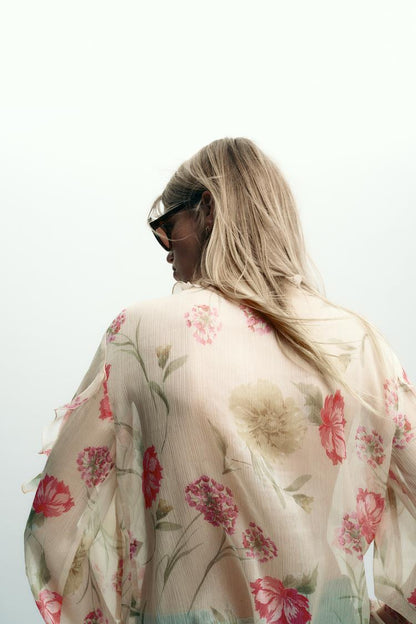 Semi-Sheer Floral Print Shirt