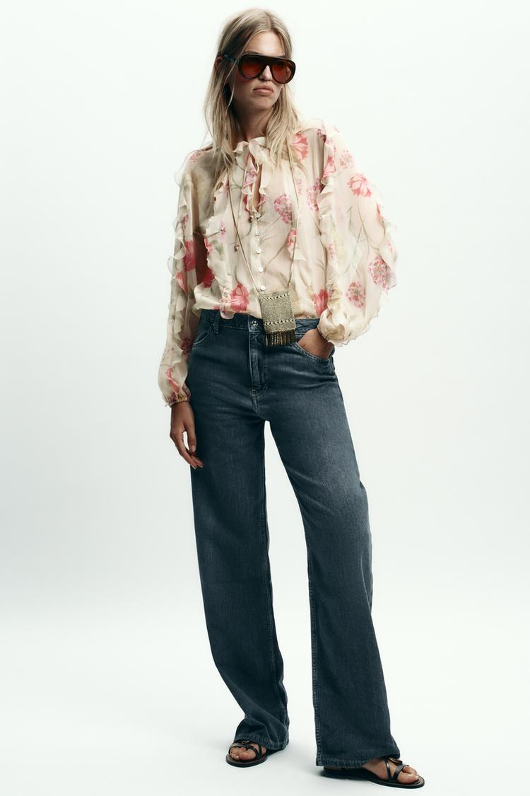 Semi-Sheer Floral Print Shirt