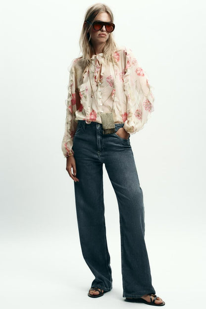 Semi-Sheer Floral Print Shirt