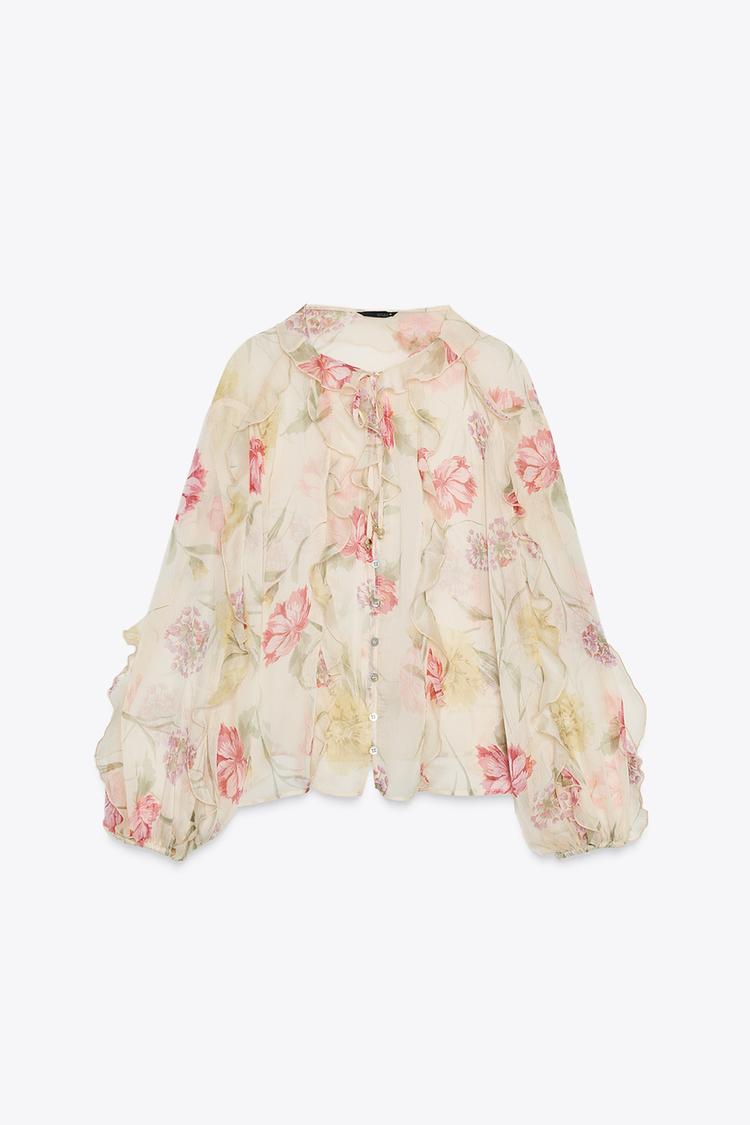 Semi-Sheer Floral Print Shirt