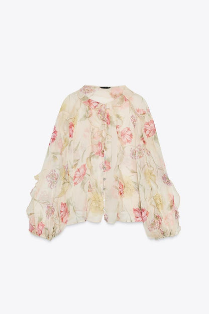 Semi-Sheer Floral Print Shirt