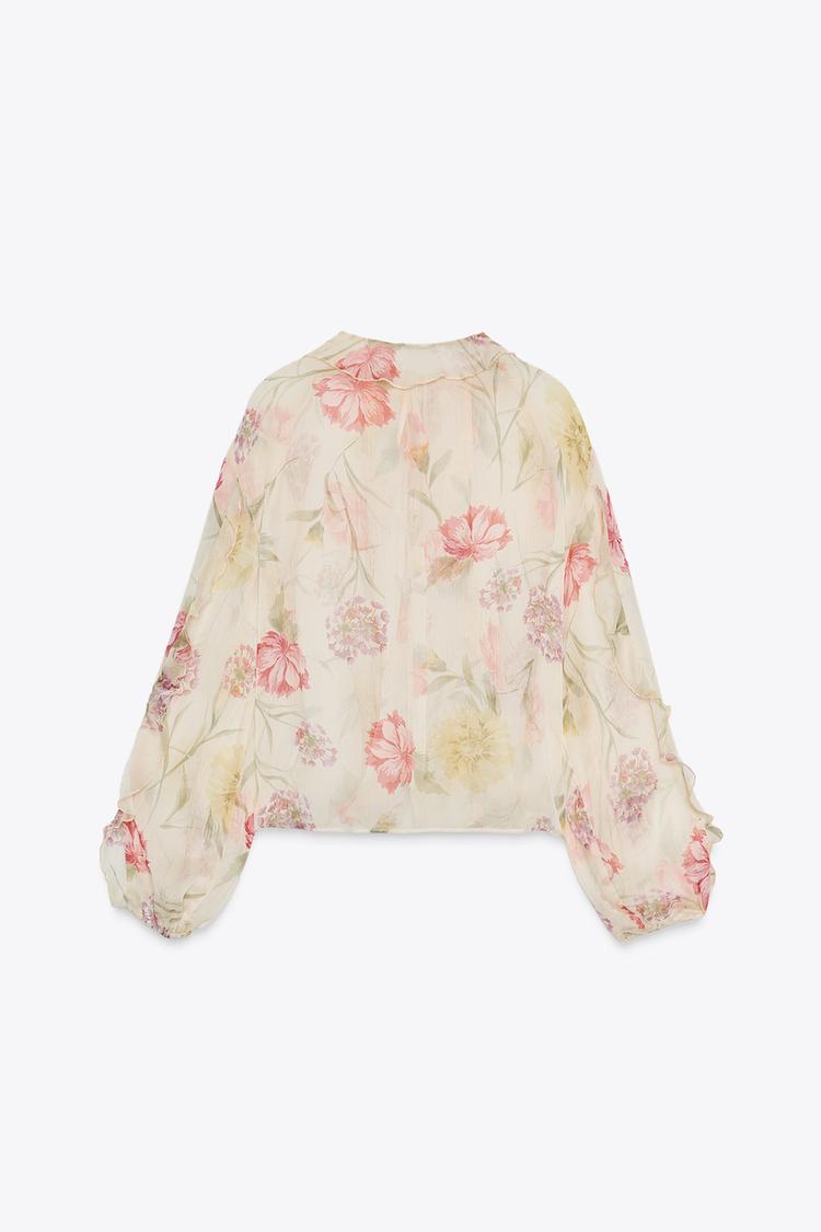 Semi-Sheer Floral Print Shirt