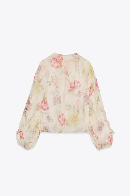 Semi-Sheer Floral Print Shirt