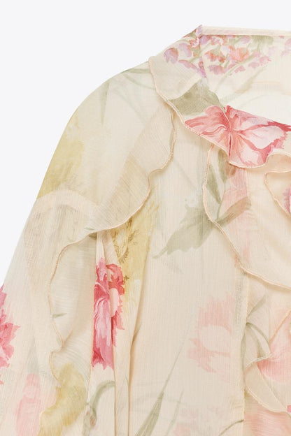 Semi-Sheer Floral Print Shirt