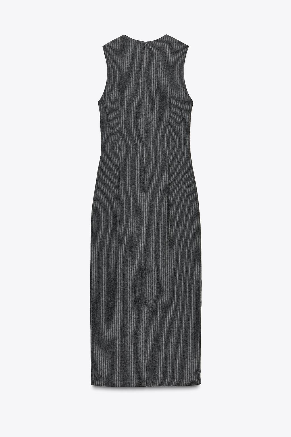 STRIPED MIDI DRESS WITH BUCKLE Grey