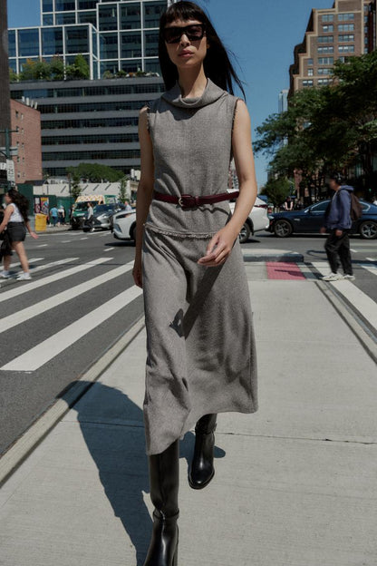 Textured Belted Midi Dress