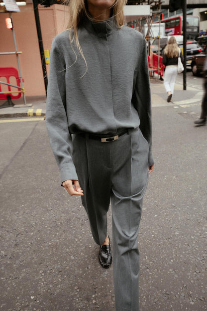 FLOWING HIGH NECK SHIRT Grey