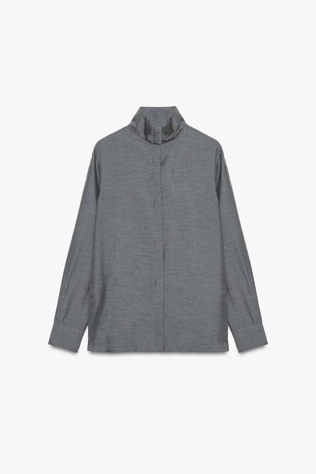 FLOWING HIGH NECK SHIRT Grey