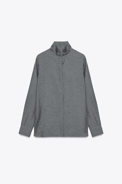 FLOWING HIGH NECK SHIRT Grey