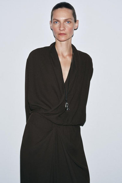 Zara Draped Dress In Dark Brown