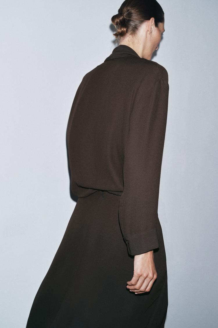 Zara Draped Dress In Dark Brown