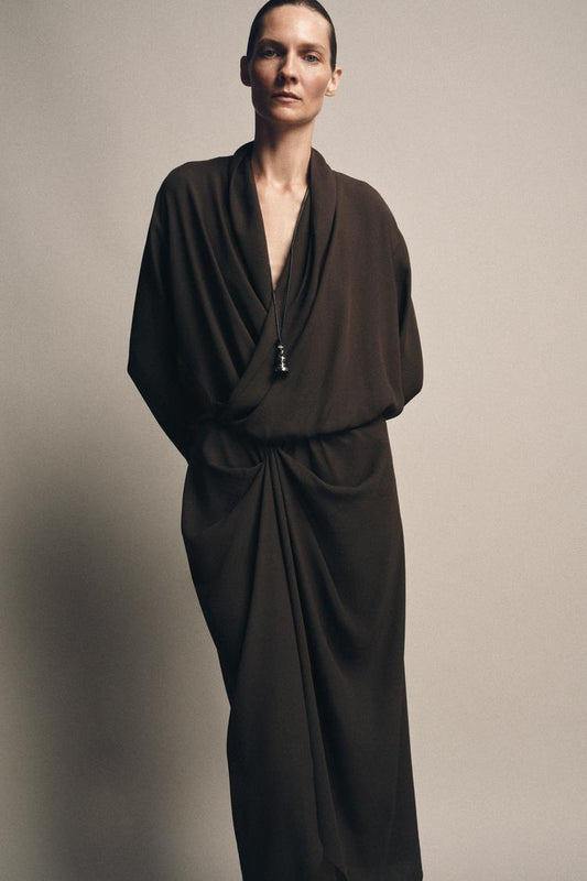 Zara Draped Dress In Dark Brown