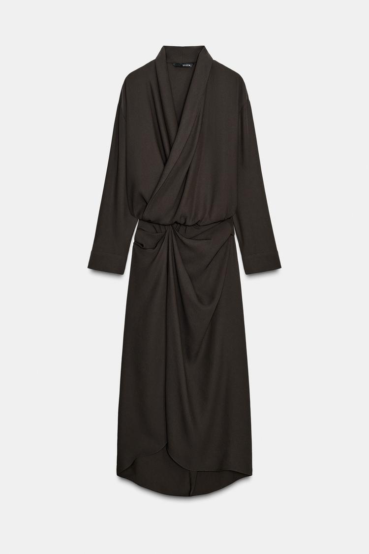 Zara Draped Dress In Dark Brown