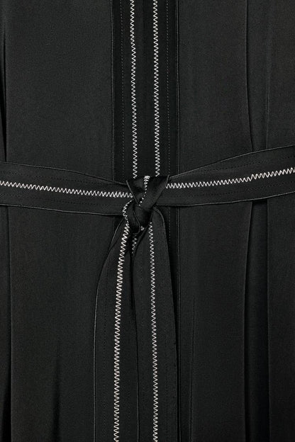 Topstitched Tunic Mono Satin Kaftan Dress Black