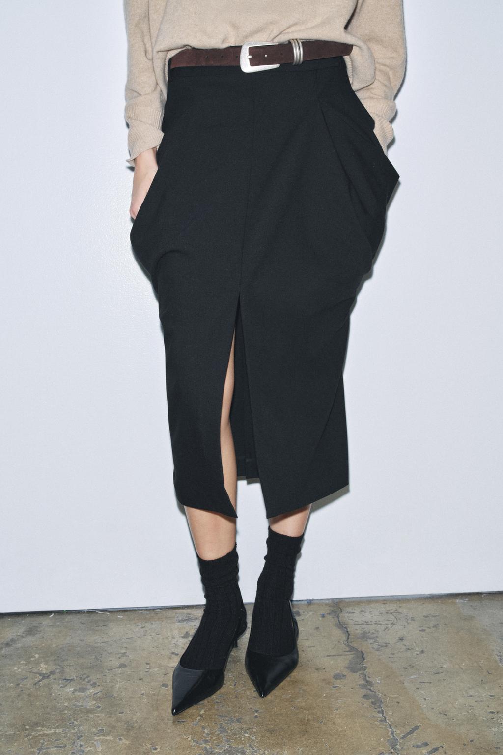 Draped Design With A Front Slit Black Skirt