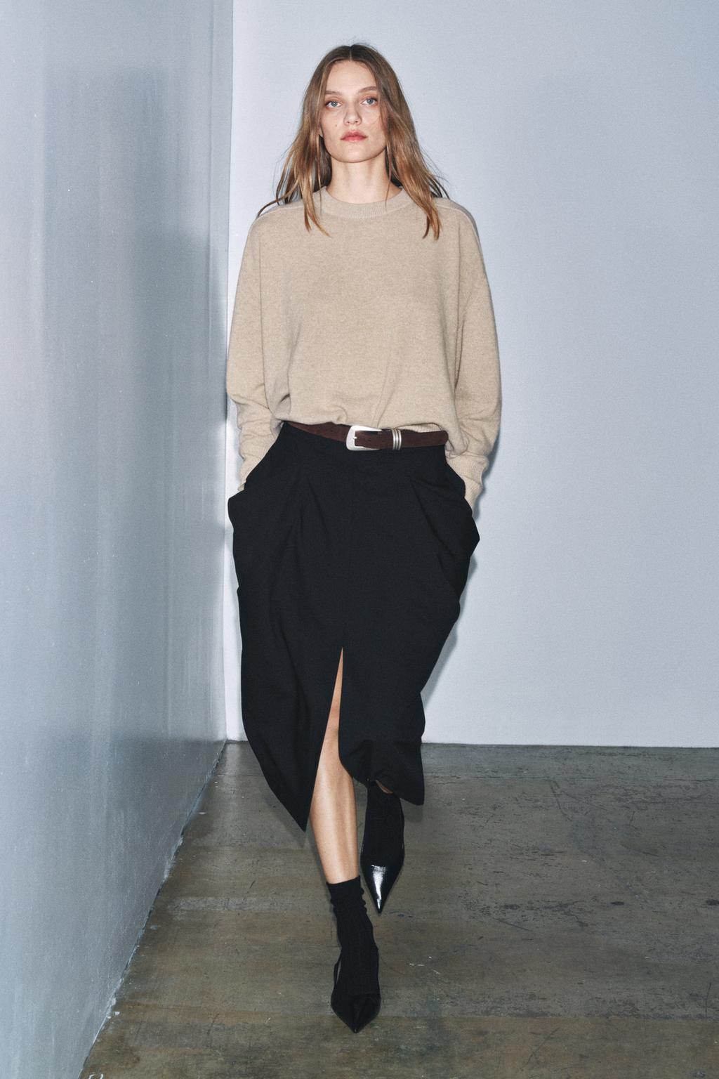 Draped Design With A Front Slit Black Skirt
