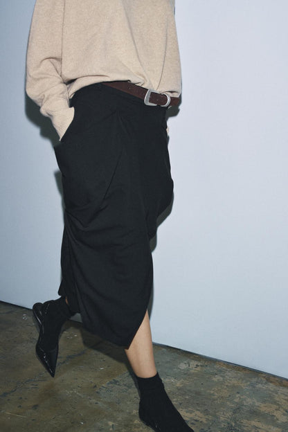 Draped Design With A Front Slit Black Skirt
