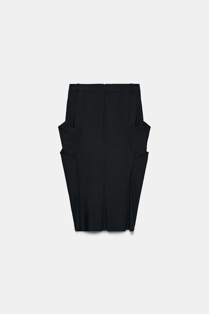 Draped Design With A Front Slit Black Skirt