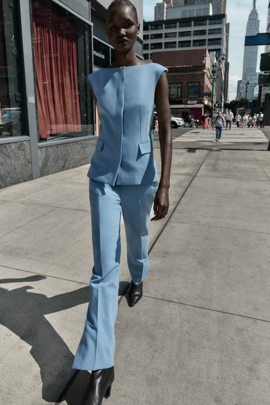 Zara Fitted Waistcoat and Split Hem Trousers Co-Ord Set