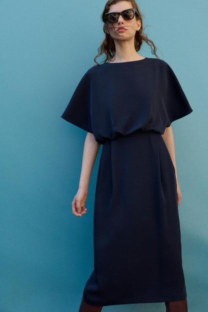 Zara Round Neck Short Sleeves Dress Navy Blue
