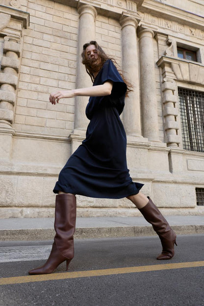 Zara Round Neck Short Sleeves Dress Navy Blue