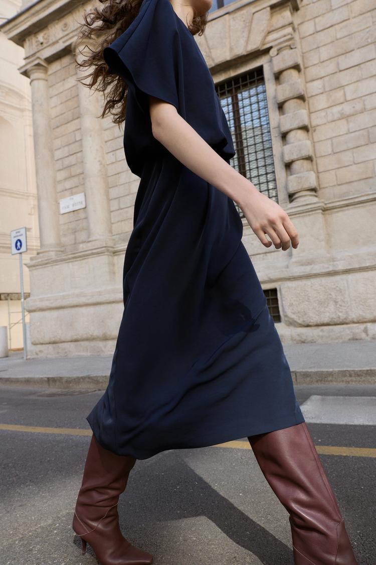 Zara Round Neck Short Sleeves Dress Navy Blue