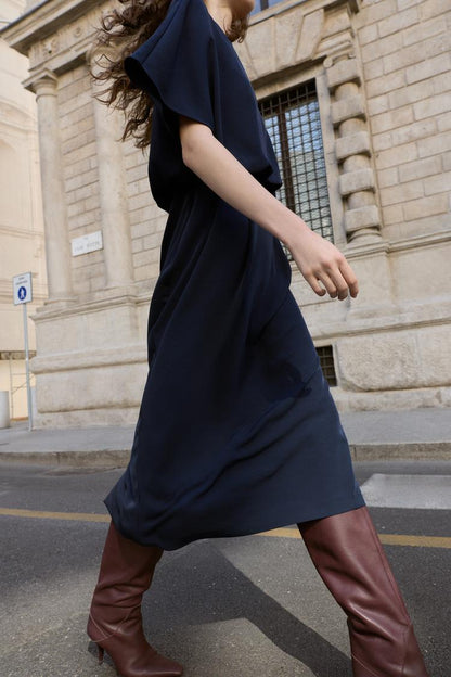 Zara Round Neck Short Sleeves Dress Navy Blue