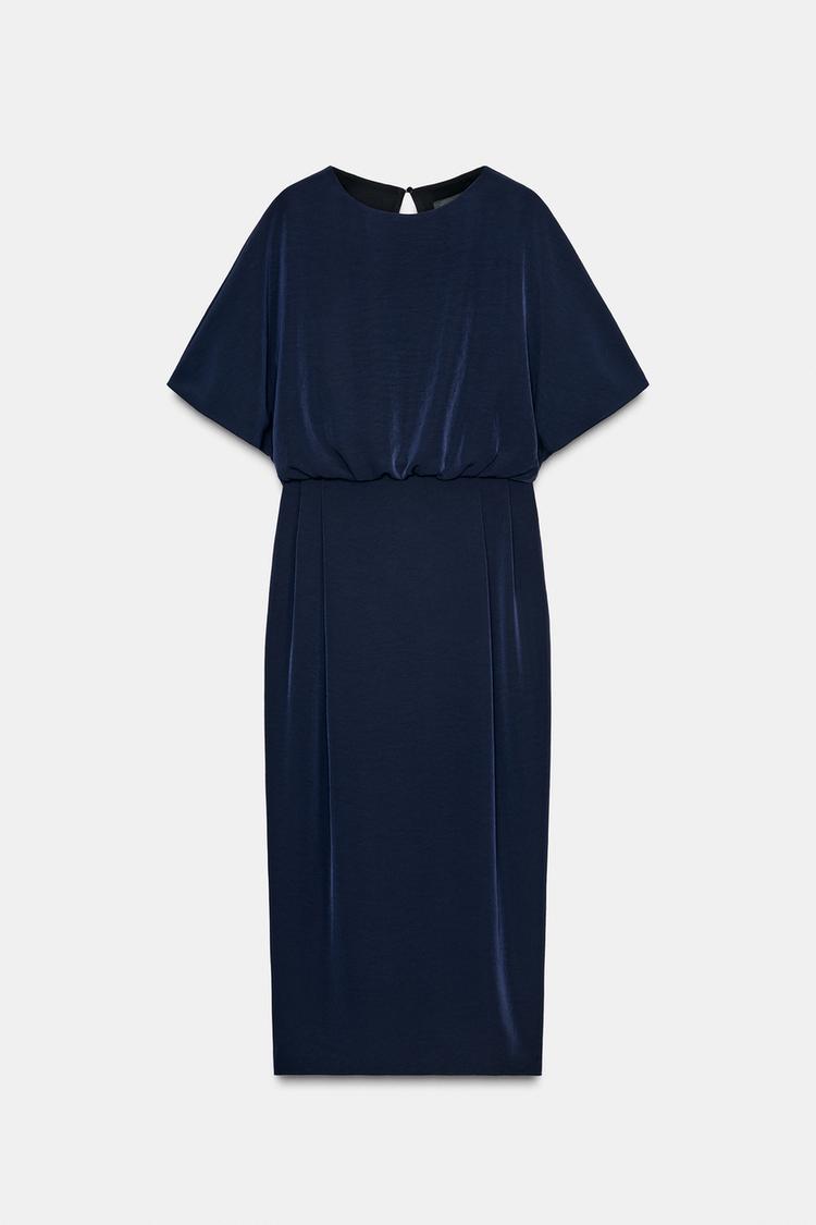 Zara Round Neck Short Sleeves Dress Navy Blue