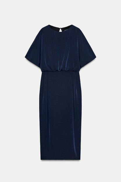 Zara Round Neck Short Sleeves Dress Navy Blue