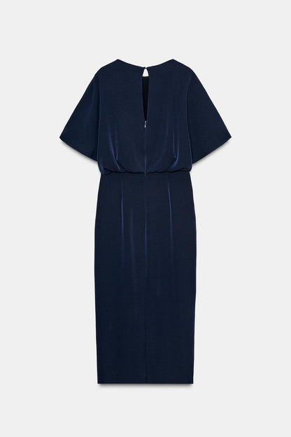 Zara Round Neck Short Sleeves Dress Navy Blue