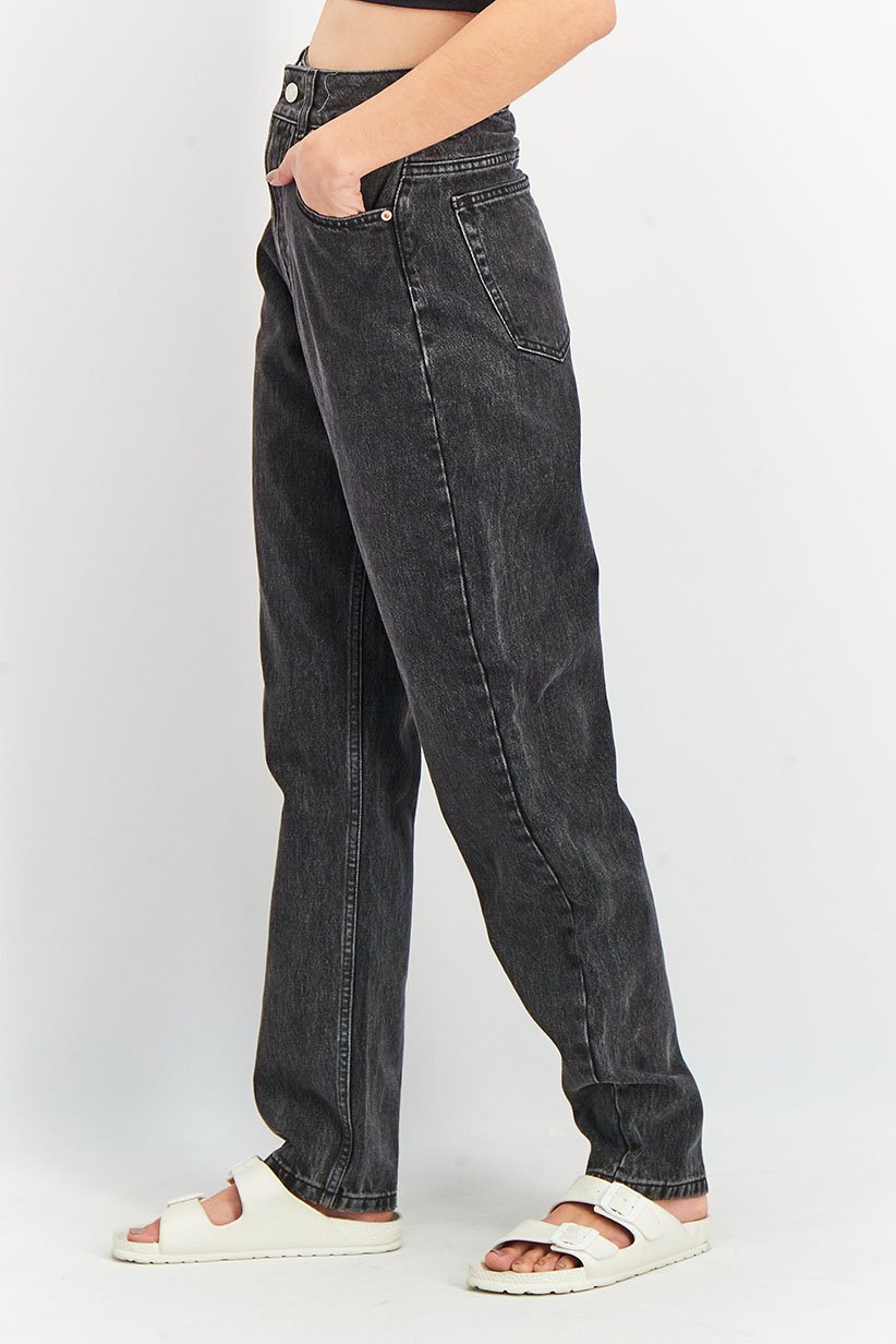 Petite High Rise 'Slouchy' Mom Jeans In Washed Black