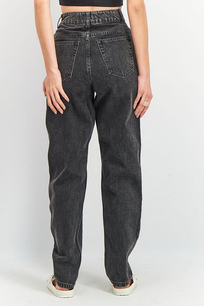 Petite High Rise 'Slouchy' Mom Jeans In Washed Black