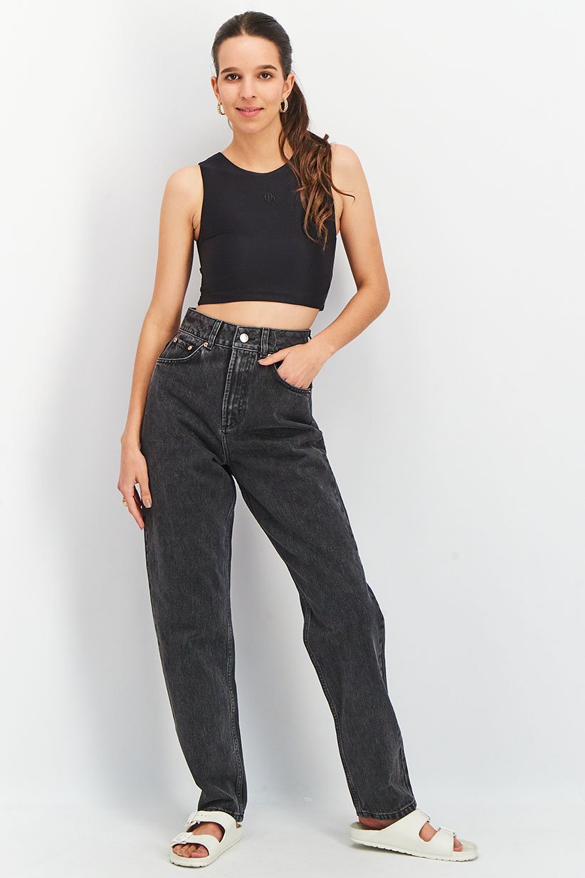 Petite High Rise 'Slouchy' Mom Jeans In Washed Black