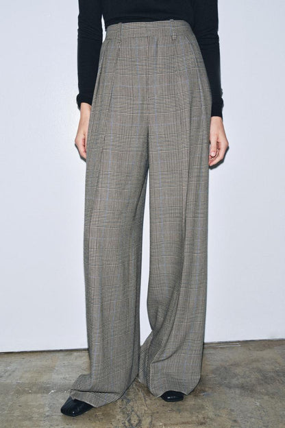 Check Wide Leg Trouser With Drape