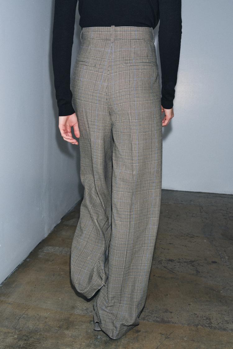 Check Wide Leg Trouser With Drape