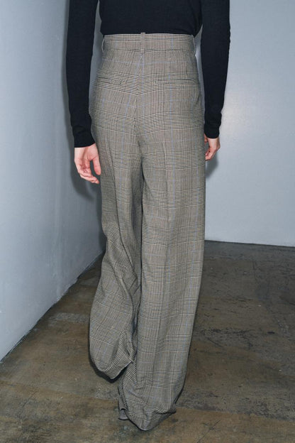 Check Wide Leg Trouser With Drape