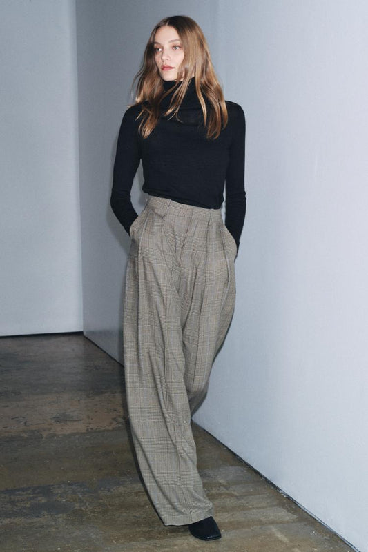 Check Wide Leg Trouser With Drape
