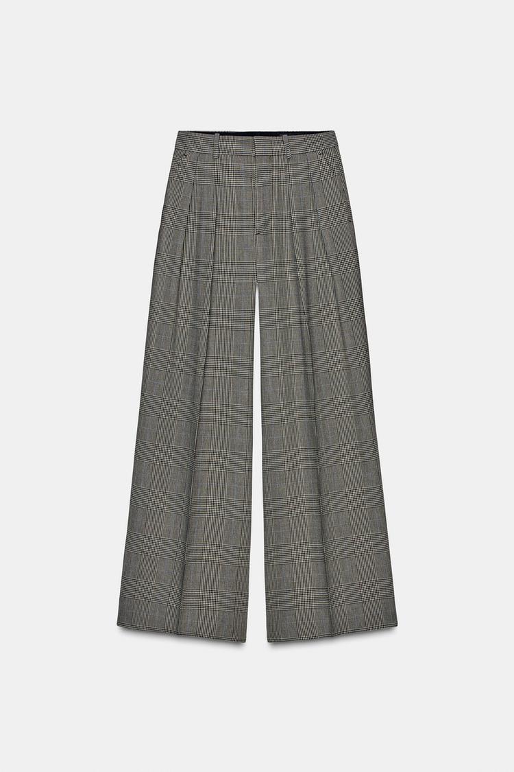 Check Wide Leg Trouser With Drape