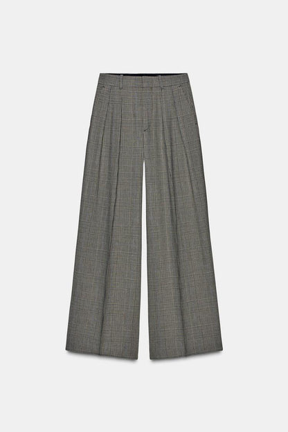 Check Wide Leg Trouser With Drape