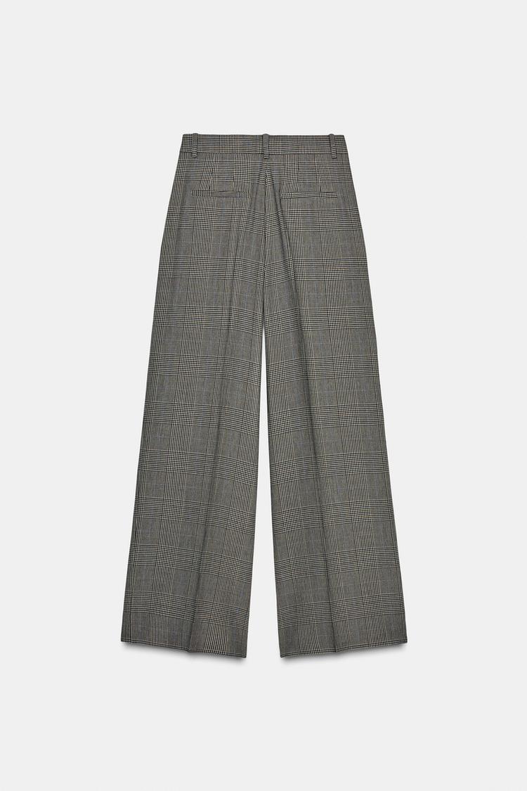 Check Wide Leg Trouser With Drape