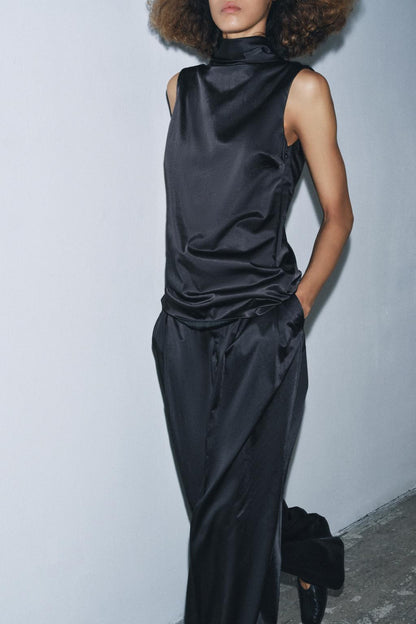 Zara Satin Trouser With Darts
