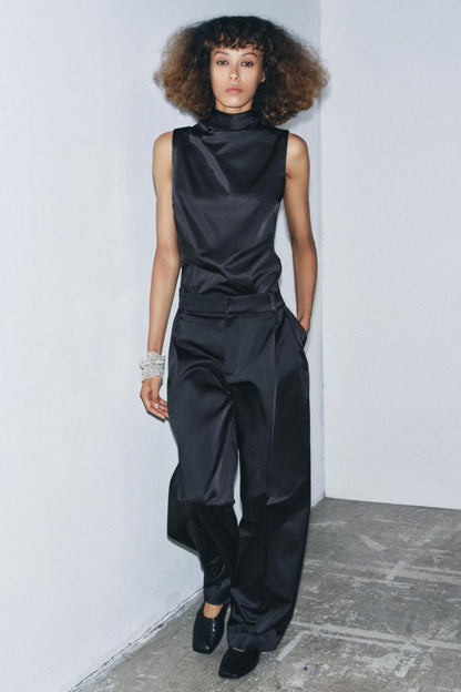 Zara Satin Trouser With Darts